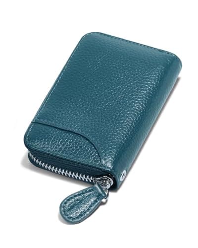 Image of GADIEMKENSD Womens Credit Card Holder Wallet Zip Leather Card Case RFID Blocking Ladies Small Blocked Accordion Wallets with Stainless Steel Zipper Woman Compact Accordian ID Cards Bag Sea Blue
