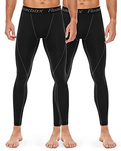Image of Roadbox Men's 2 Pack Compression Pants Base Layer Tights Leggings for Workout Running (Black+Black,L)