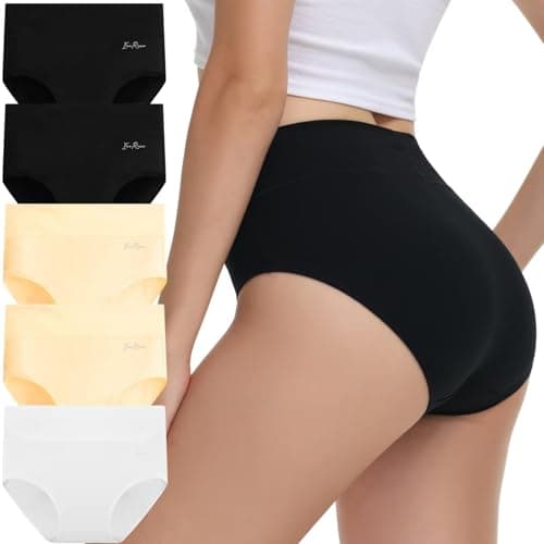Image of IceReco Underwear Women High Leg Knickers for Women Multipack of 5 Women's Knickers Size 14 Womens Full Briefs Black White Nude Ladies Briefs Cotton Panties Soft Comfortable