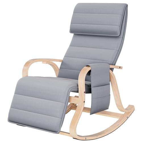 Image of FirFurd Rocking Chairs for Adults, Nursery Rocking Chair, Relax Lounge Armchair with Headrest and Adjustable Footrest for Bedroom Living Room Grey 65x86x100cm