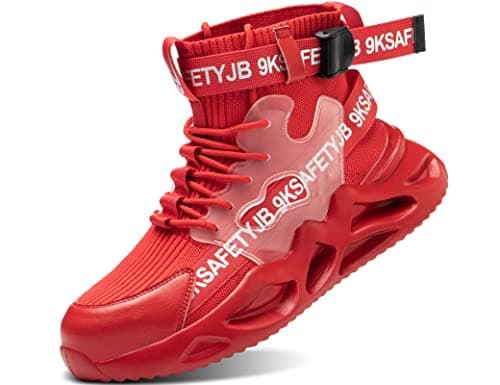 Image of IYVW 7719 A Men Women Safety Trainers Lightweight Composite Toe Cap and Kevlar Midsole Work Shoes ESD Metal Free S1P SRC Red 9 UK
