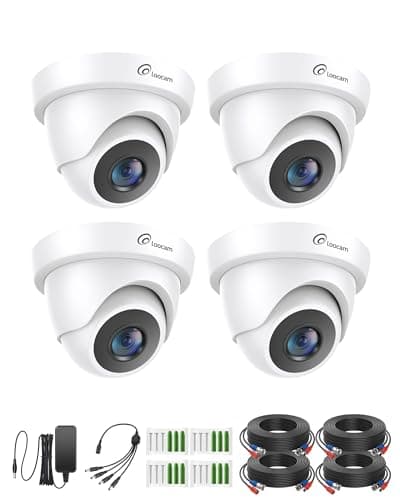 Image of Loocam 4Pack HD 1080P Wired Security Cameras Kit, 80ft IR Night Vision, Indoor Outdoor Home Surveillance CCTV Dome Camera for 2MP/5MP/4K HD-TVI Analog DVR System, IP66 Weatherproof