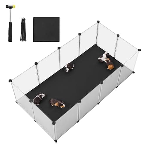 Image of SONGMICS Pet Playpen with Floor, Removable Oxford Fabric Mat, Small Animal Enclosure, DIY Plastic Cage, Indoor Run for Hamsters, Rabbits, Hedgehogs, Guinea Pigs, 143 x 73 x 46 cm, White LPC012W01