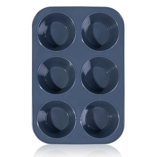 Image of Deep and Jumbo Muffin Tray 6 Cup Large Silicone Muffins Pan, Non-Stick Giant Cupcake Tin, Silicon Bakeware, Baking Case, Baking Mould for Yorkshire Pudding, Bun, Cupcakes, 27.8 x 19 x 5 cm (Grey)