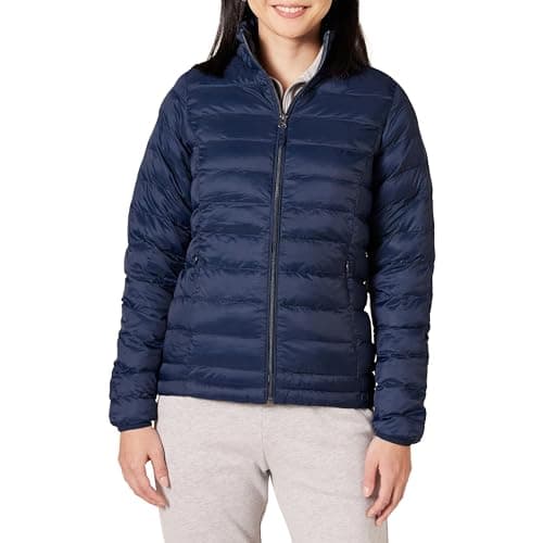 Image of Amazon Essentials Women's Lightweight long-sleeved, water-resistant, packable puffer jacket (available in plus size), Navy, M
