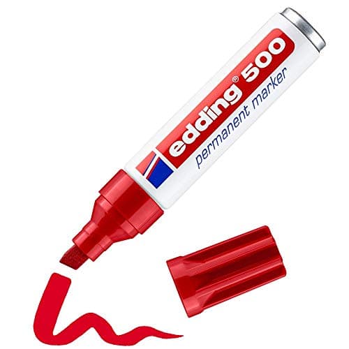 Image of edding 500 Permanent Marker - Red - 1 Pen - Chisel Tip 2-7 mm - Waterproof, Quick-Drying, Smear-Proof Pens - for Cardboard, Plastic, Wood, Metal, Glass and Fabric