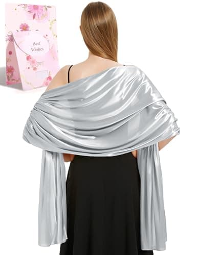 Image of heekpek Ladies Satin Scarf Wedding Shawls and Wraps Womens Silky Scarf Lightweight Evening Party Dresses Bride Bridemaid, Silver, One Size
