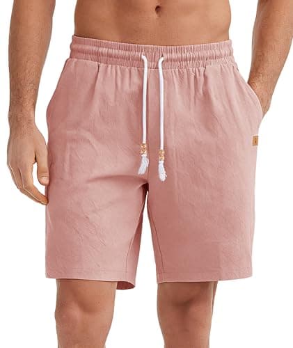 Image of SwissWell Mens Shorts Summer Lightweight Breathable Casual Shorts for Men with Elasticated Waist and Pockets for Running Gym Work Beach Holiday Pink XL