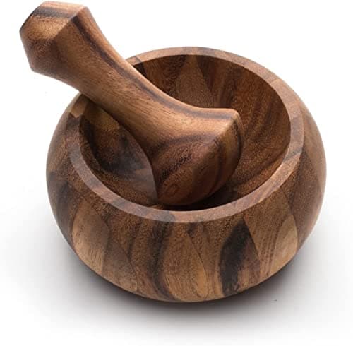Image of IBLAY Mortar and Pestle, Acacia Wood Herb Spice Masher Mortar,Pestle Grinder/Chopper for Herbs, for Garlic Press, Coffee Grinder, Ginger Crusher, Spice Grinding, Spices and Kitchen Usage