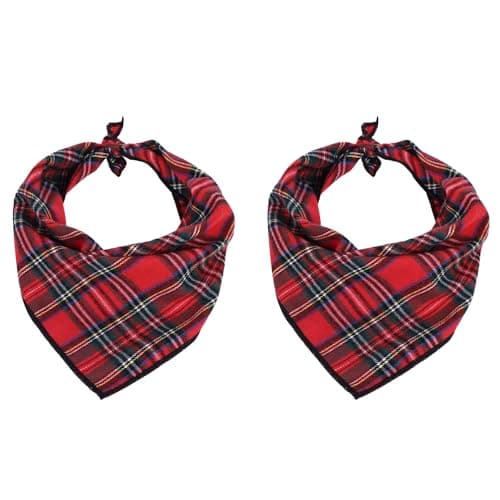 Image of HAICN 2Pcs Red Tartan Dog Bandana Adjustable Washable Triangle Pets Bandanas with Chequered Christmas Pets Accessory Pets Birthday Costume Supplies