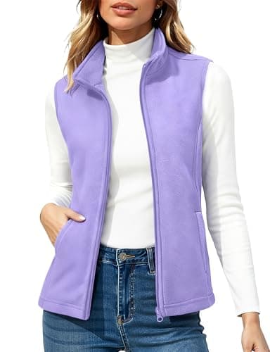 Image of TACVASEN Womens Purple Fleece Gilet Zip Jackets Cozy Soft Vests with Zipper Pockets for Runing Walking LtPurple, XL