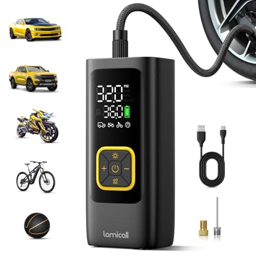 Image of Lamicall Tyre Inflator Cordless Compressor - [6000mAh High-Capacity Battery] 150PSI Electric Air Pump with Digital Pressure Gauge & Auto Shutoff, Portable Pump with LED Light for Car Bike Motorcycle