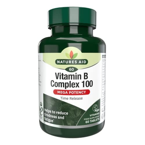 Image of Natures Aid Vitamin B Complex 100mg – High Strength B Vitamins for Energy, Metabolism, Nervous System & Immune Support – Vegan, Gluten-Free, Non-GMO – Natural Supplement – 60 Tablets