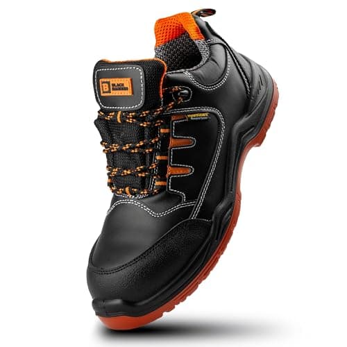 Image of Black Hammer Men's Safety Trainers Genuine Leather Waterproof Composite Toe Cap Professional Work Shoes Non-Slip Lightweight Comfortable for Outdoor and Indoor Use 9007 (10 UK) Black