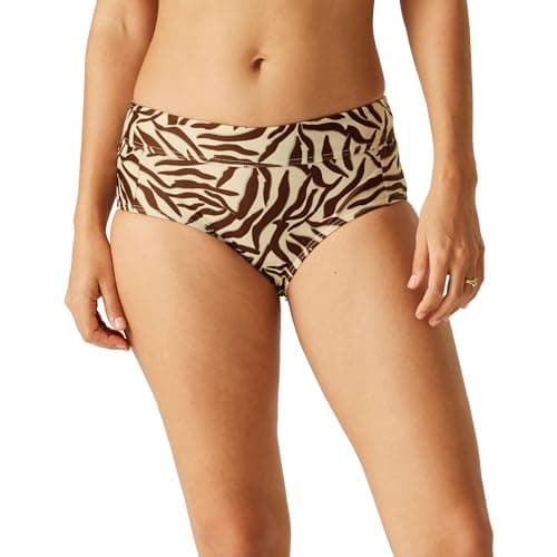 Image of Regatta Womens Paloma Zebra Print Swim Briefs, Tonal, UPF 50+, Light Brown/Dark Brown, 14 UK