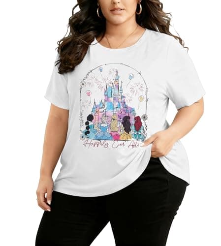 Image of Plus Size Magic Kingdom Shirts for Women Castle Graphic T Shirt Cute Holiday Shirt Princess Tee Funny Vacation Tops, White-5, 4XL Plus