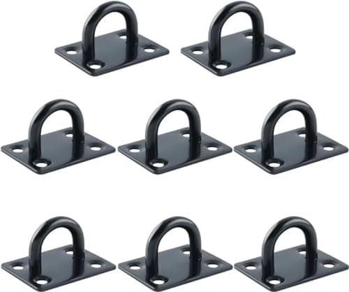Image of Mooche 8PCS M6 Pad Eye Plate Suspension Ceiling Hook, Stainless Steel Black Heavy Duty U Shape Staple Ring Loop with Screws for Wall Ceiling Hanging
