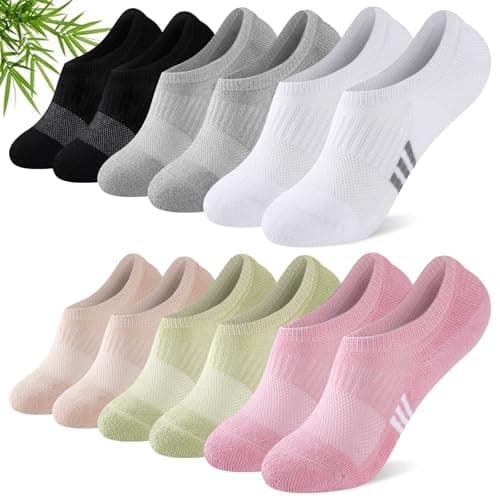 Image of Stoeury Bamboo No Show Trainer Socks for Womens 6 Pairs, Low Cut Non Slip Sports Socks, Breathable Summer Invisible Ladies Ankle Sock for Walking, Running and Daily Use, Multi UK 3-5