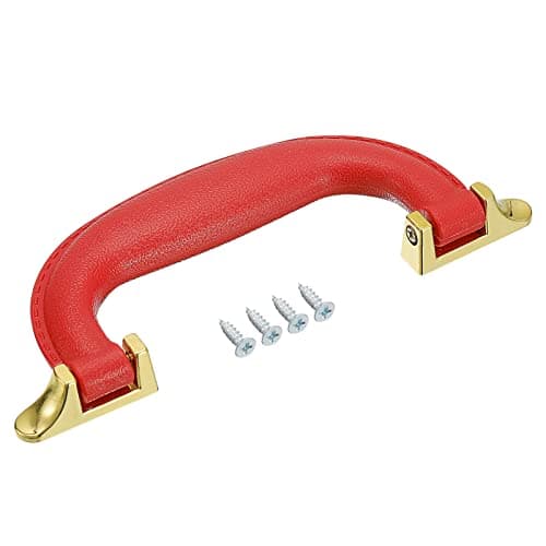 Image of sourcing map Luggage Handles, 155mm/6.1inch PU Leather Pull Handle Suitcase Case Replacement Handles with Screws for Case Suitcase Toolbox, Red
