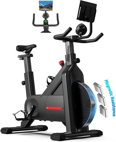 Image of Bluearth Self-Powered-Fan Exercise Bike with Dynamic LED Light Effects, Pro Livestreaming Classes, Smart Exclusive App, 300 LBS Magnetic Resistance Indoor Stationary Cycling Workout Bike for Home