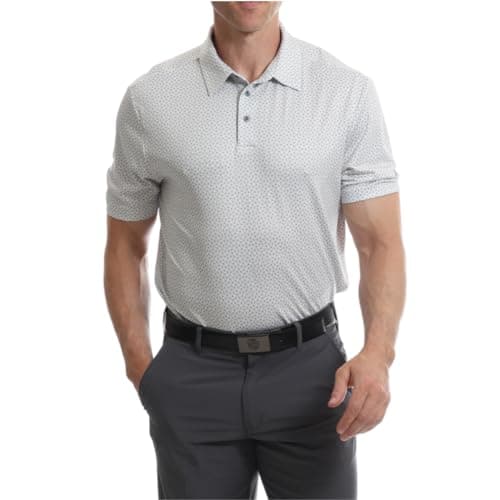 Image of Under Par Men's Golf Polo Breathable Moisture Wicking Quick Dry Stretch Short Sleeve All Over Link Print Golf Polo Shirt, 2388 - Grey, XXL