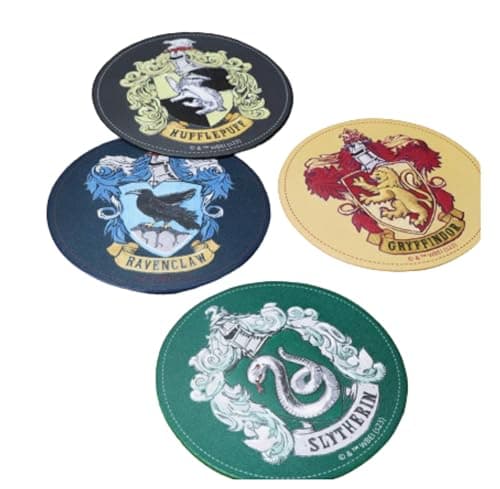 Image of Harry Potter PU Leather Round Coaster Set Hogwarts Crest Modern Home Decor Tabletop Protection For Home Kitchen Dining Room Table Barware Accessories