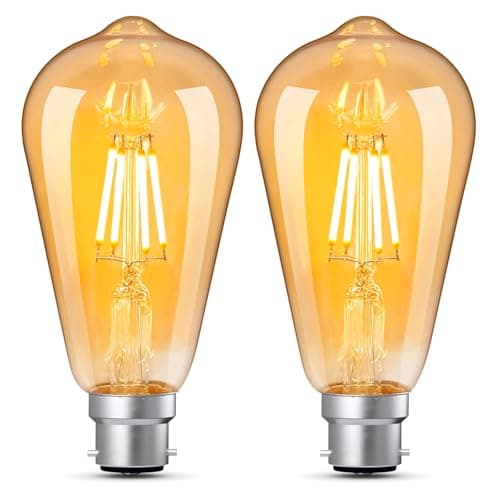 Image of YOUDIAN Vintage Bayonet LED Light Bulb 4W,40 Watt Equivalent,B22 ST64 2700K Warm White Bulb,Antique/Retro Amber Glass Lamp,Not-dimmable,Bayonet LED Filament Lamp Squirrel Cage,400LM, 2 Pcs