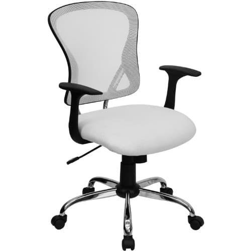Image of Flash Furniture Mid-Back Mesh Swivel Task Chair with Chrome Base and Arms, Metal, White, 73.66 x 60.96 x 27.94 cm