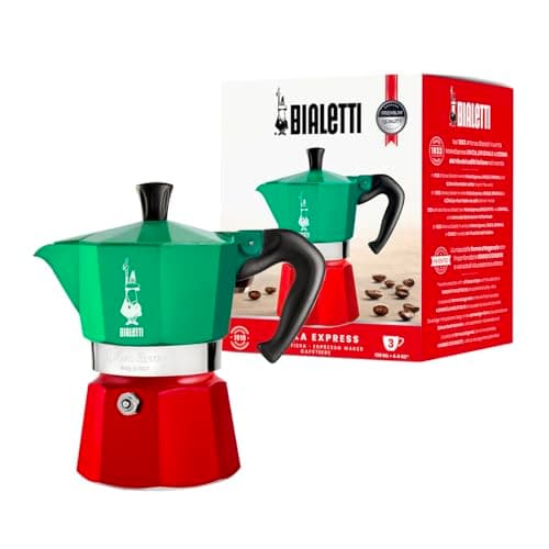 Image of Bialetti Moka Express Italia Collection (Tricolor), 3 cup coffee maker, Aluminum, Green/Red