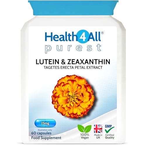 Image of Health4All Lutein and Zeaxanthin Supplement 25mg per Capsule, 60 Capsules 2 Months Supply, Purest Eye Health Marigold Extract Supplement, Natural Eye Vitamins for Vision Care | Made in UK