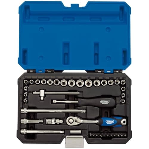 Image of Draper 16445 1/4-Inch Square Drive Combined mm/AF Socket 40 Piece Set, Blue