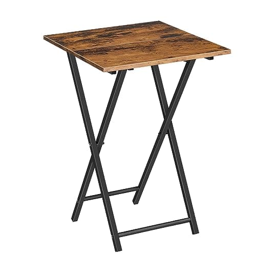 Image of HOOBRO Folding Side Table, TV Tray Table for Eating, Small Industrial Sofa Snack Foldable Table for Small Spaces, Space-Saving, Rustic Brown and Black EBF27BZ01