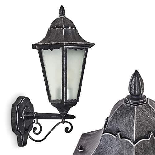 Image of Wall lamp Lignac Frost, wall Light Upwards in Antique Look, cast Aluminium in Black/Silver with Frosted Glass panes, wall lamp with E27-socket, Outdoor lamp for Terrace and Courtyard, Without Bulb