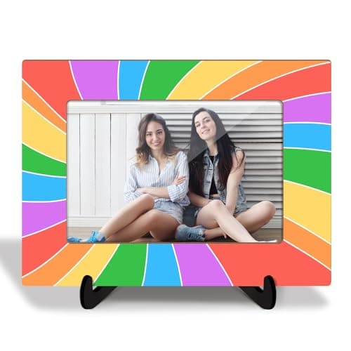 Image of ltazhyi Rainbow Wooden Picture Frame with Stand Gift for Boys Girls Women Men Daughter Son, Shelf Home Desk Decor Colorful Photo Frame Tabletop Display 4x6 Vertical & Horizontal -04
