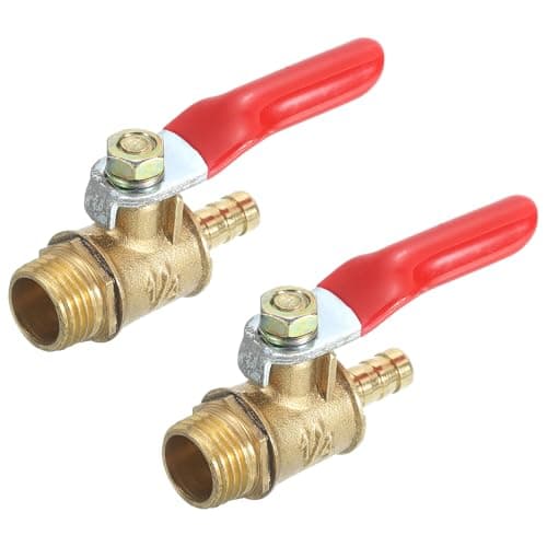 Image of sourcing map 2Pcs Brass Water Mini Ball Valve Shut Off Switch, G1/4" Male x 1/4" Hose Barb, 180 Degree Operation Handle, Brass Valve
