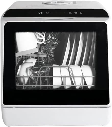 Image of eklipt Table Top Dishwasher, Mini Countertop Dishwasher with 6 Programs, Built-in 5L Water Tank Dual Water Supply Modes with Touch Control, LED Display, Drying Cycle & Fruit Wash