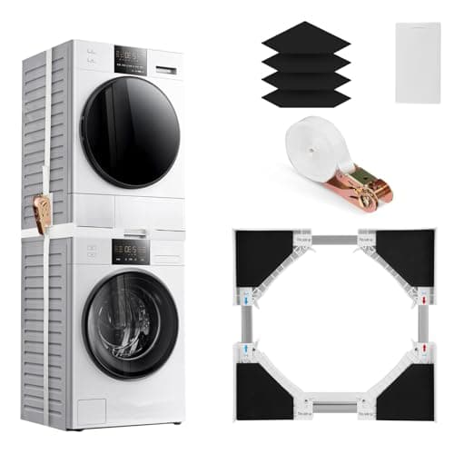 Image of Universal Stacking Kit for Washer and Dryer, Adjustable Stacking Frame Kit Fit for 46-66 cm Washing Machine and Tumble Dryers, Stacking Shelf with Ratchet Ropes and Anti Vibration Feet