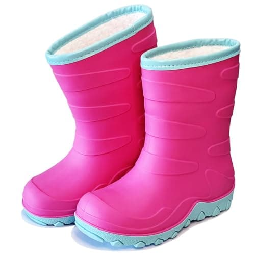 Image of Greentiming Kids Warm Lined Thermal Wellies, Toddler Waterproof Winter Boots Fur Fleece Lined Cozy Wellintong Boots for Boys Girls, Pink Size 9 UK Child