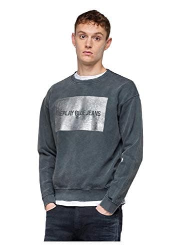 Image of Replay Men's Crewneck Sweatshirt Cotton Black in Size X-Large