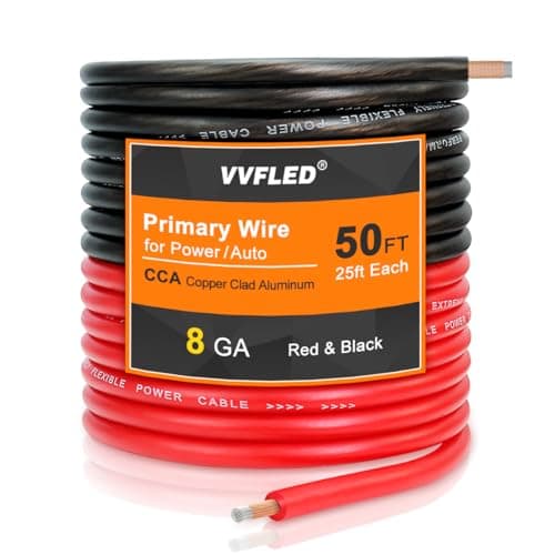 Image of VVFLED 8 Gauge CCA Wire, (25ft Black/Red) Automotive Wire Car Audio Battery Cable, Power/Ground Wiring, Marine, Welding Cable, Electrical Audio Wiring for Speaker Amp