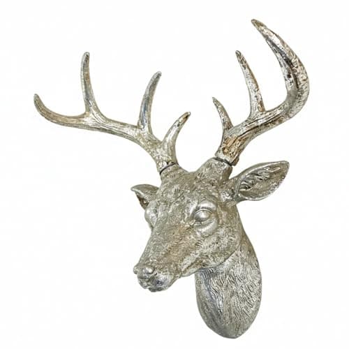 Image of Best Value Here Stag Head Wall Mounted Ornament Elk Head Hanging Ornament Ditressed Silver Resin Deer Antler Sculpture Home Garden Decor