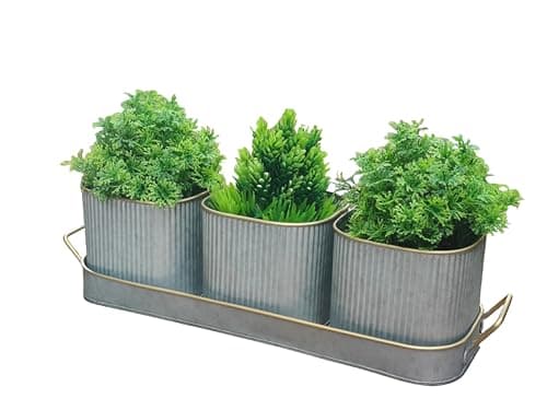 Image of Dipamkar Set of 3 Galvanized Windowsill Herb Pots Metal Herb Planters Wth Saucer for Kitchen Window Indoor and Outdoor Use
