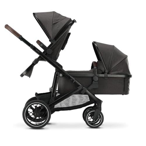 Image of Deryan Evy V2 Pram for 2 Children, Baby & Toddler Tandem Pushchair, Carrycot Convertible to Reversible Seat & Second Seat from 6 Months, Baby Pram Buggy up to 50 kg, 2-in-1 (Grey)