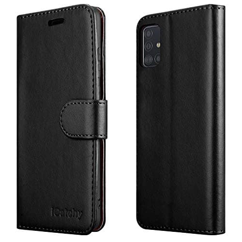 Image of iCatchy For Samsung Galaxy A51 Case Leather Wallet Book Flip Folio Stand View Cover Pouch Compatible with Samsung Galaxy A51 Phone case (Black)