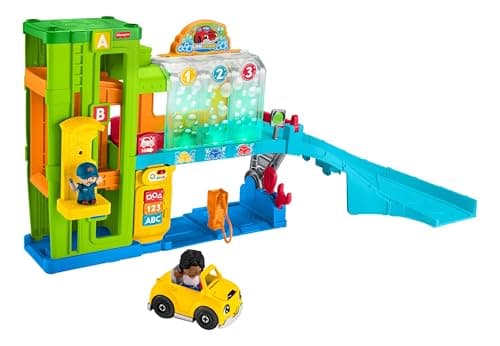 Image of Fisher-Price Little People Car Garage With Smart Stages Content, Light-Up Learning Garage, UK English, for 1-3 Year Olds, Gift for Boys & Girls, HRB33, Multicolor