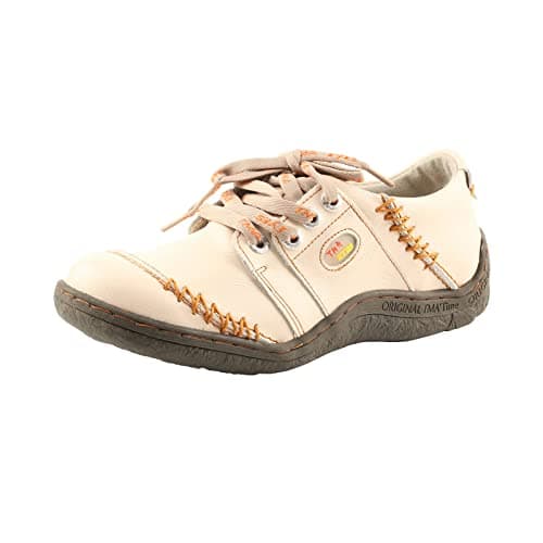 Image of TMA EYES Women Leather Handstitched Walking Shoes Casual Sneakers for Travel Work, White, 5 UK