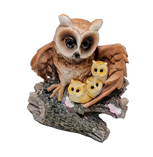 Image of HH Home Hut Solar Owl Statue Garden Ornaments Outdoor Decorations, Garden Figurine Laying Owl Family Solar Powered LED Lights Decor for Patio, Balcony, Lawn Housewarming Gifts