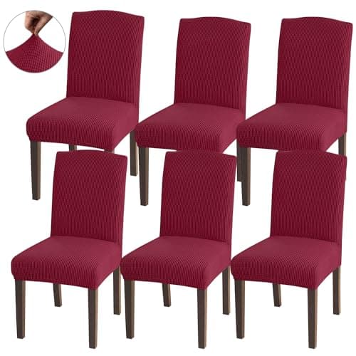 Image of Granbest High Stretch Dining Chair Slipcovers, Universal Fit Jacquard Parson Dining Chair Covers, Removable Chair Protectors for Dining Room, Kitchen, Restaurant and Hotel (Set of 6, Wine Red)