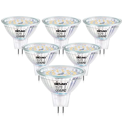 Image of DiCUNO MR16 LED Light Bulbs, GU5.3 Spotlight Bulb Dimmable, 12V DC 5W Equivalent to 50W Halogen, Warm White 2700K, 440LM, 120° Beam Angle Bi-Pin Base Track Light, 6 Packs