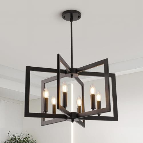 Image of HvKvHvY Vintage Chandeliers Ceiling Light,E14 Geometric Farmhouse Pendant Light 6 Light Industrial Metal Ceiling Lights Living Room for Kitchen Island Hallway Dining Room Entryway (Black)